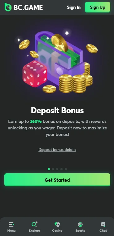 BC.Game bonuses on mobile app